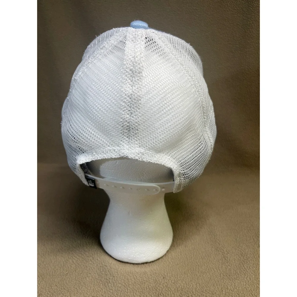 The North Face Light Blue White Mesh Snapback Trucker Hat Graphic Mountain Patch